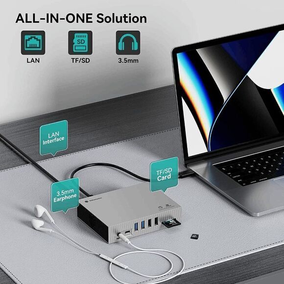 USB C Displaylink Docking Station for M1/M2 MacBook Pro/Air, 15 in 1 USB-C Dock - Picture 3 of 15